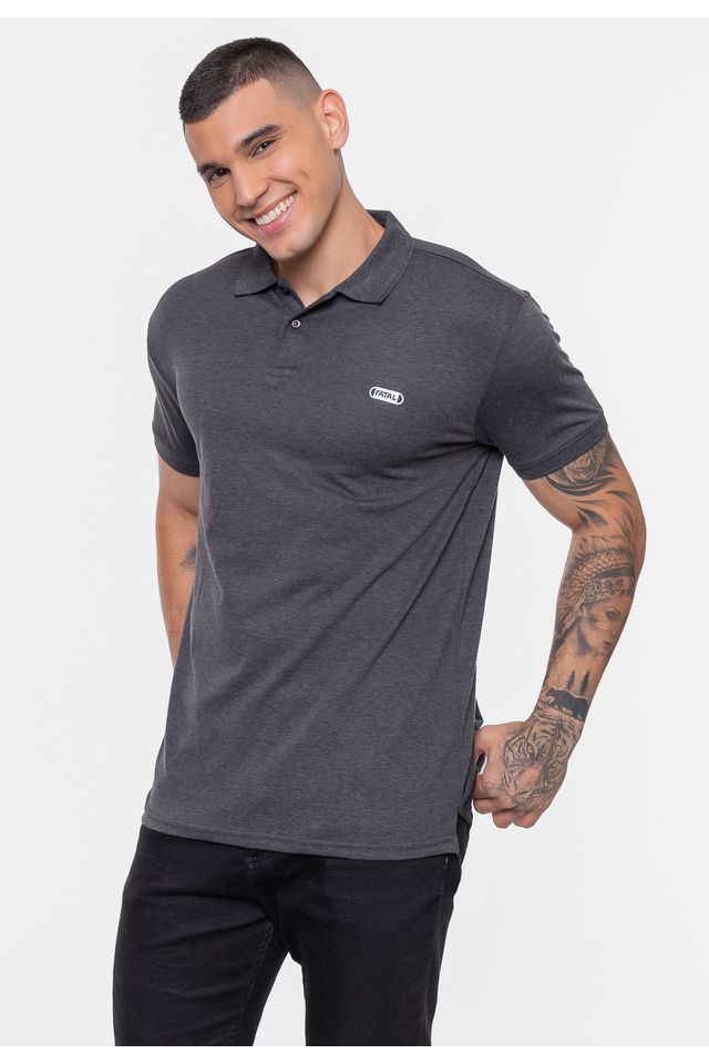 Camisa-Polo-Fatal-Piquet-Mesh-Preta-Mescla