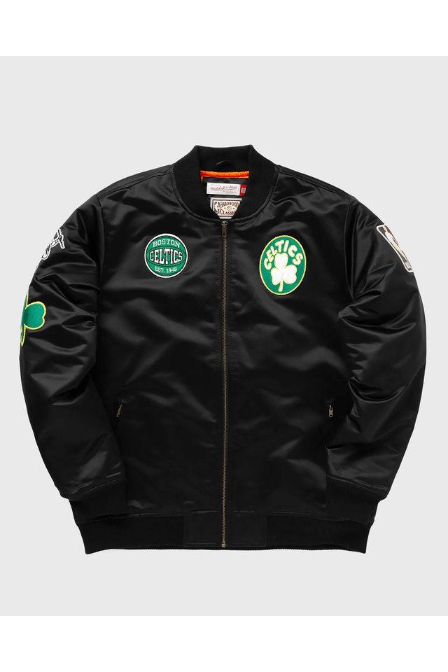 Jaqueta-Mitchell---Ness-NBA-Satin-Bomber-Jacket-Boston-Celtics-Preta Jaqueta-Mitchell---Ness-NBA-Satin-Bomber-Jacket-Boston-Celtics-Preta
