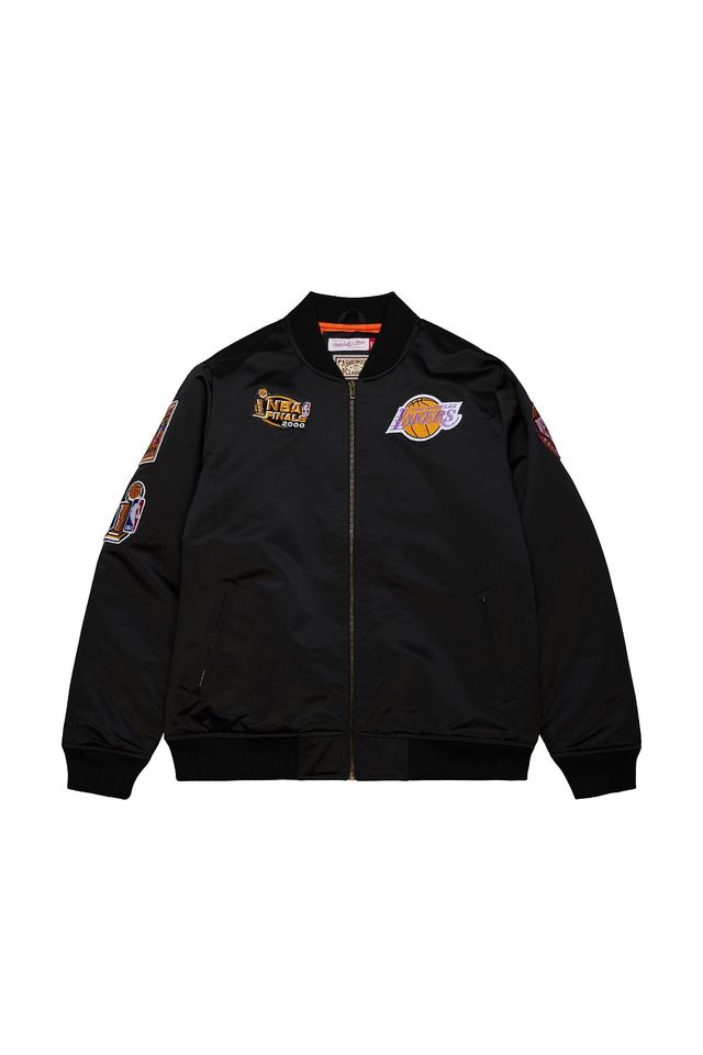 Jaqueta-Mitchell---Ness-NBA-Satin-Bomber-Jacket-Los-Angeles-Lakers-Preta Jaqueta-Mitchell---Ness-NBA-Satin-Bomber-Jacket-Los-Angeles-Lakers-Preta