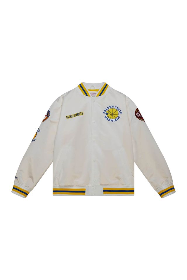 Jaqueta-Mitchell---Ness-City-Collection-Lightweight-Satin-Golden-State-Warriors-Branca Jaqueta-Mitchell---Ness-City-Collection-Lightweight-Satin-Golden-State-Warriors-Branca