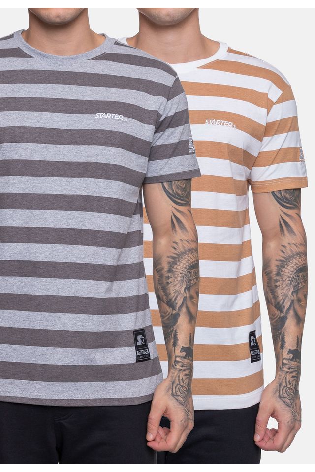 Camiseta-Starter-Bipack-Strip-Cinza-e-Marrom