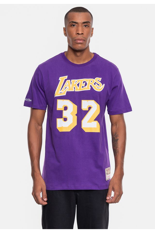 Camiseta-Mitchell---Ness-NBA-Masculina-Los-Angeles-Lakers-Magic-Johnson-Roxa-Lakers