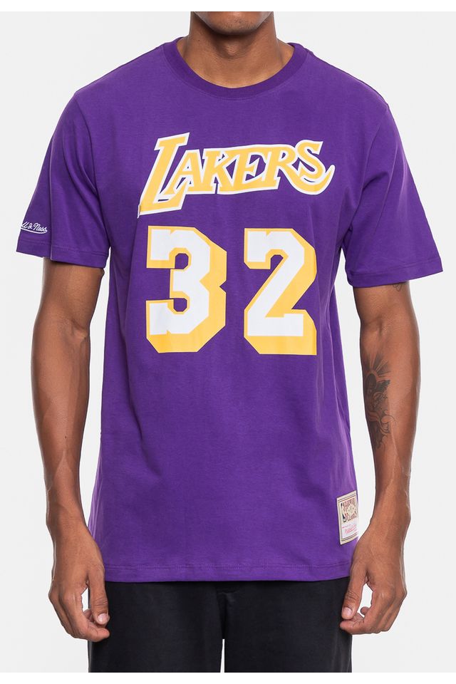 Camiseta-Mitchell---Ness-NBA-Masculina-Los-Angeles-Lakers-Magic-Johnson-Roxa-Lakers