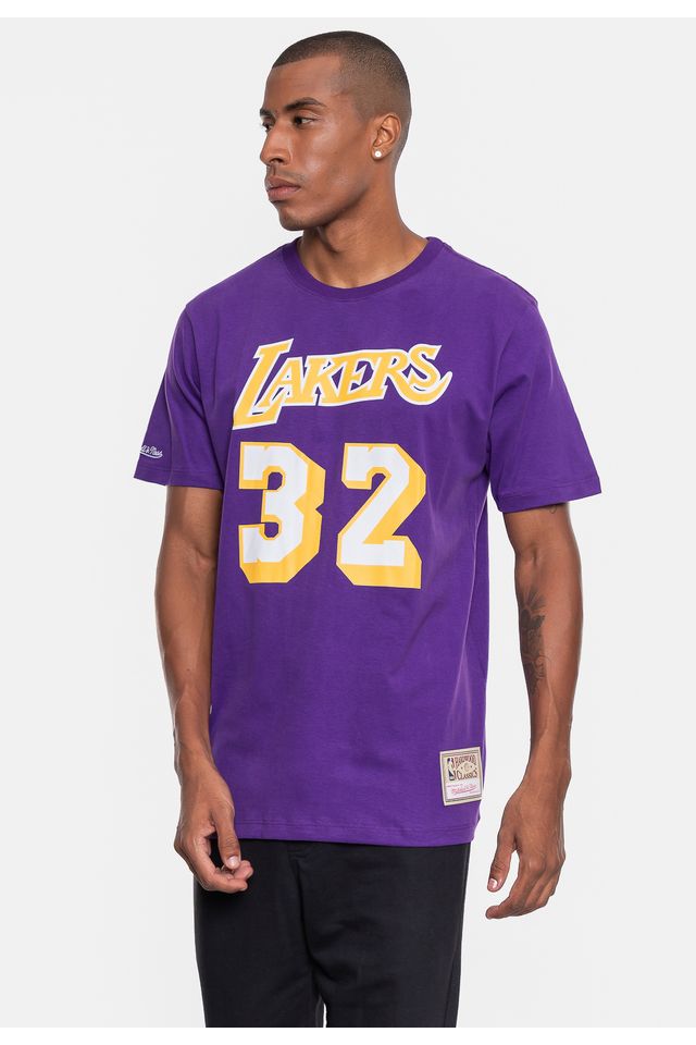 Camiseta-Mitchell---Ness-NBA-Masculina-Los-Angeles-Lakers-Magic-Johnson-Roxa-Lakers