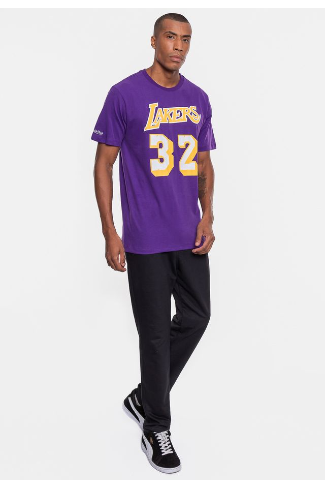 Camiseta-Mitchell---Ness-NBA-Masculina-Los-Angeles-Lakers-Magic-Johnson-Roxa-Lakers