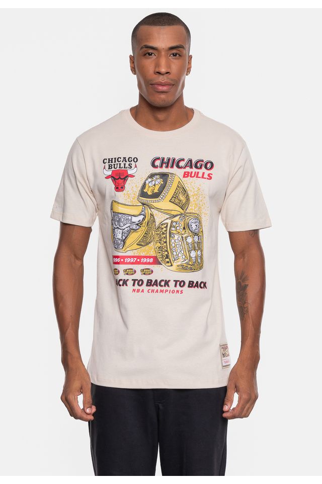 Camiseta-Mitchell---Ness-NBA-Masculina-Rings-Chicago-Bulls-Bege-Dente-de-Leao