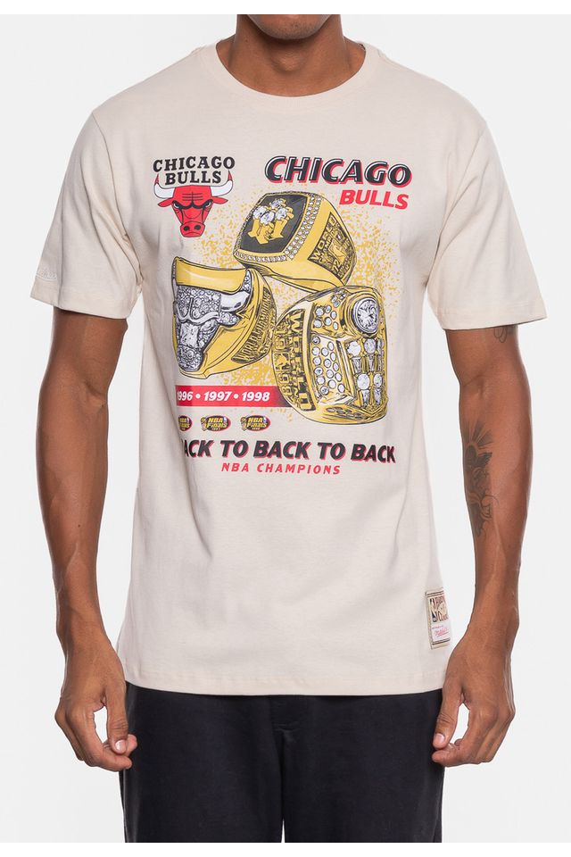 Camiseta-Mitchell---Ness-NBA-Masculina-Rings-Chicago-Bulls-Bege-Dente-de-Leao