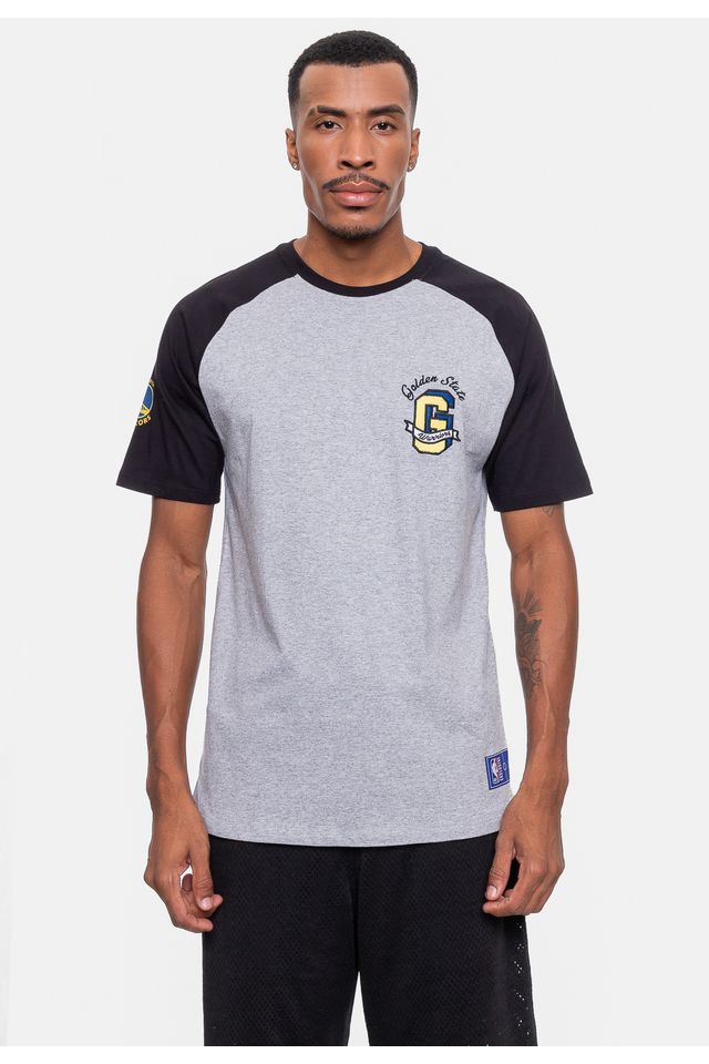 Camiseta-NBA-Masculina-Logo-Flag-Golden-State-Warriors-Cinza-Mescla