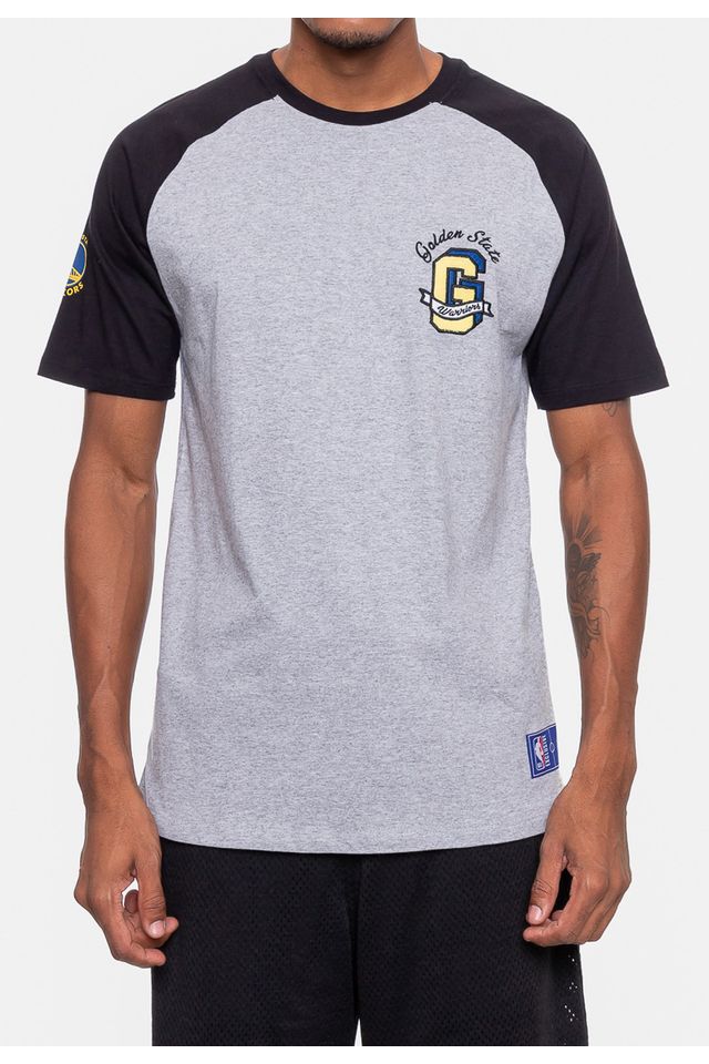 Camiseta-NBA-Masculina-Logo-Flag-Golden-State-Warriors-Cinza-Mescla