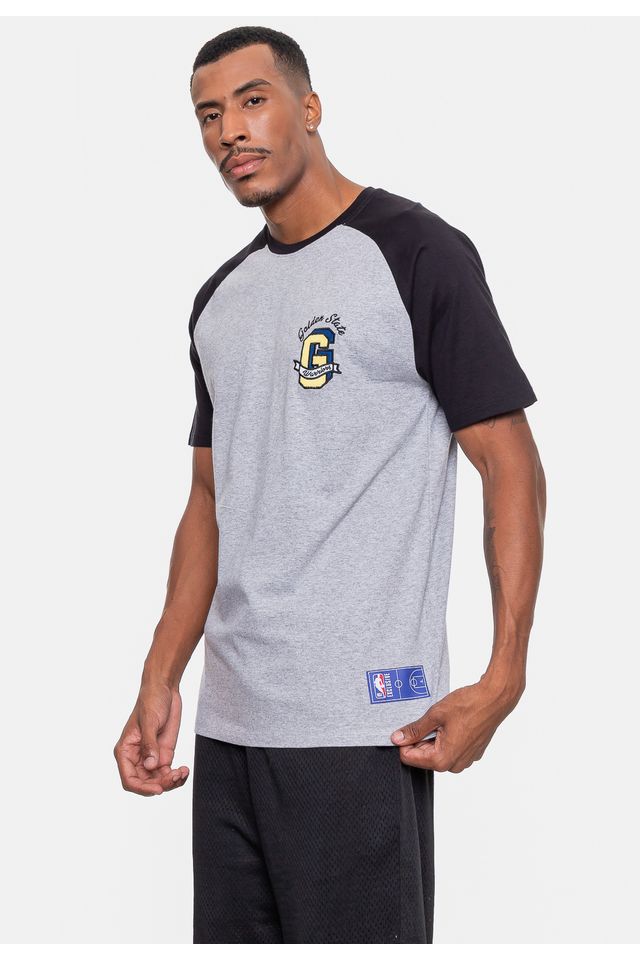Camiseta-NBA-Masculina-Logo-Flag-Golden-State-Warriors-Cinza-Mescla