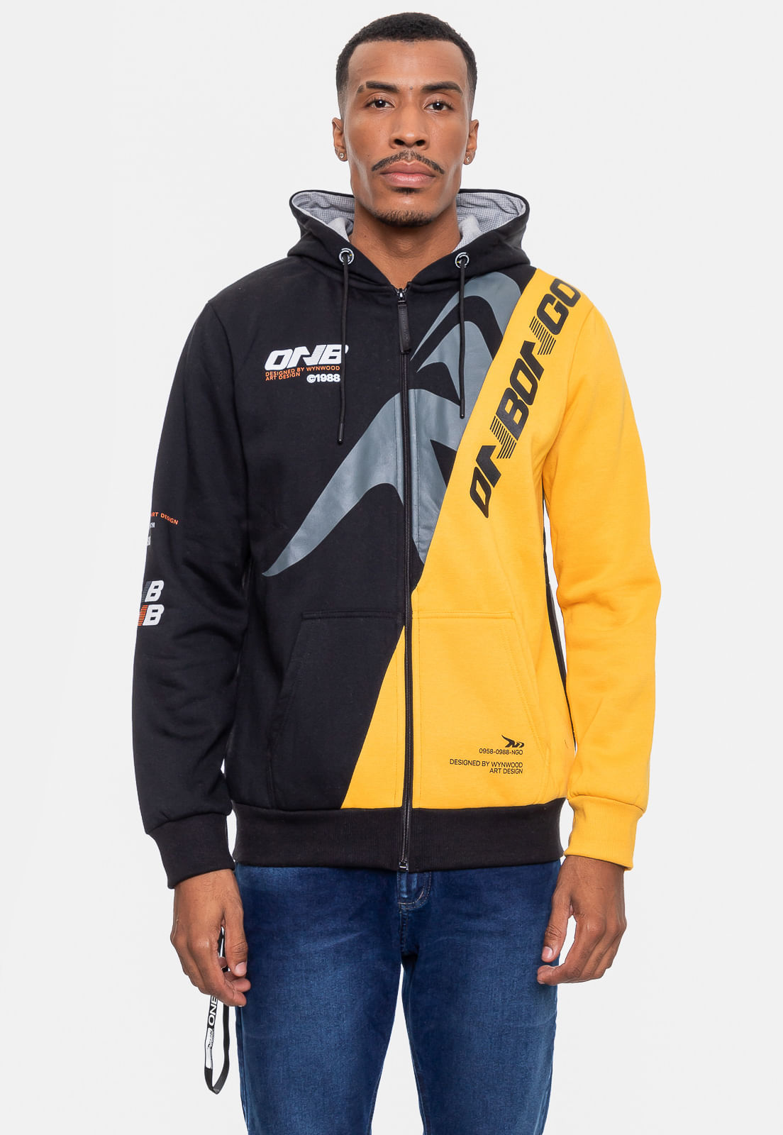 Moletom Onbongo com Ziper Preto e Amarelo OnbongoBr