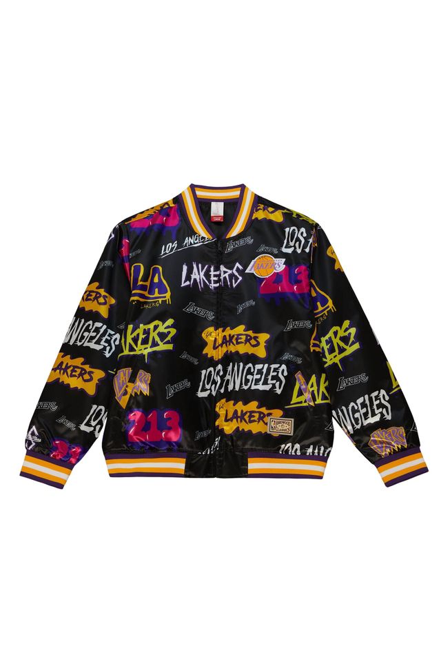 Jaqueta-Mitchell---Ness-Slap-Sticker-Dupla-Face-Los-Angeles-Lakers-Preta Jaqueta-Mitchell---Ness-Slap-Sticker-Dupla-Face-Los-Angeles-Lakers-Preta
