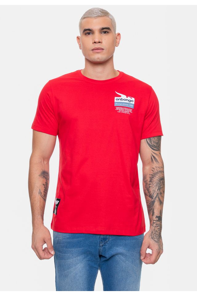 Camiseta-Onbongo-Masculina-Estampada-Vermelha-Dalia