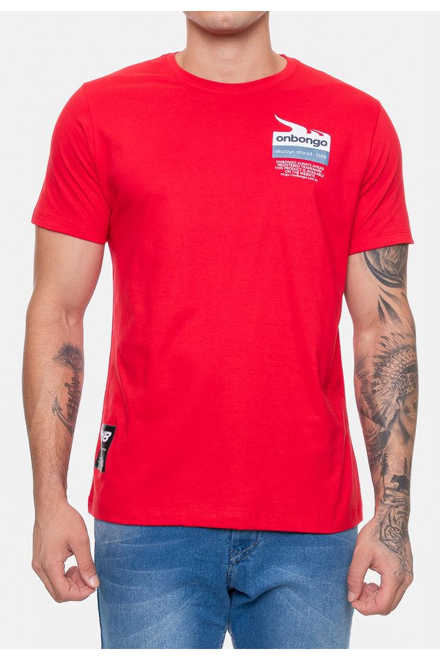 Camiseta-Onbongo-Masculina-Estampada-Vermelha-Dalia