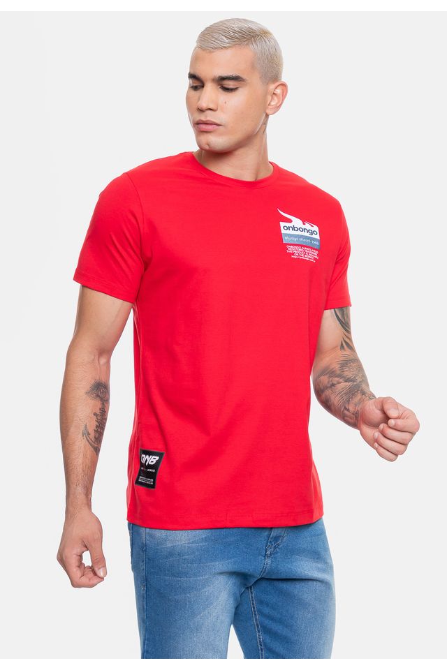 Camiseta-Onbongo-Masculina-Estampada-Vermelha-Dalia