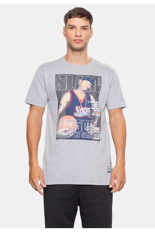 Camiseta-Mitchell---Ness-Slam-Philadelphia-76ers-Allen-Iverson-Cinza-Mescla Camiseta-Mitchell---Ness-Slam-Philadelphia-76ers-Allen-Iverson-Cinza-Mescla