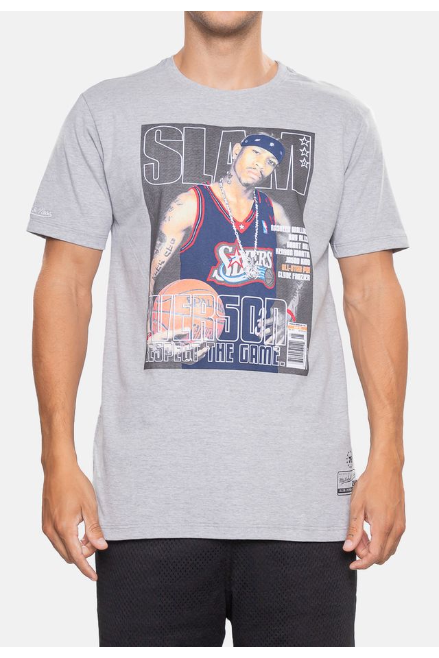 Camiseta-Mitchell---Ness-Slam-Philadelphia-76ers-Allen-Iverson-Cinza-Mescla