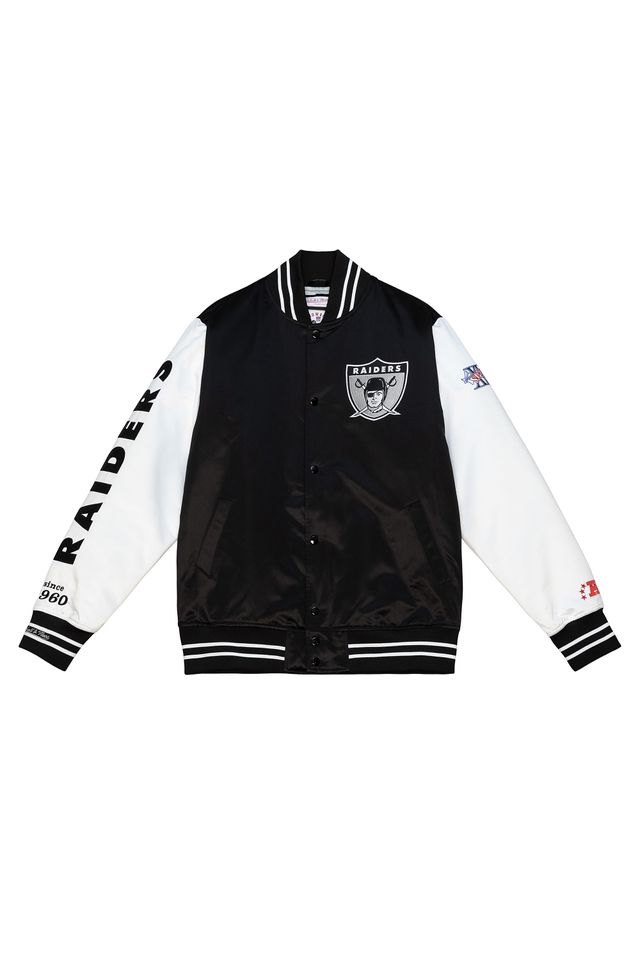 Jaqueta-Mitchell---Ness-NFL-Oakland-Raiders-Team-Origins-Varsity-Preta Jaqueta-Mitchell---Ness-NFL-Oakland-Raiders-Team-Origins-Varsity-Preta