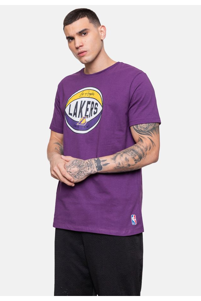 Camiseta-NBA-Masculina-Basket-Los-Angeles-Lakers-Roxa-Escuro