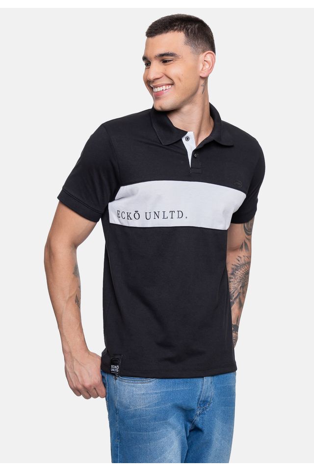 Camisa-Polo-Ecko-Piquet-Masculina-Club-Preta