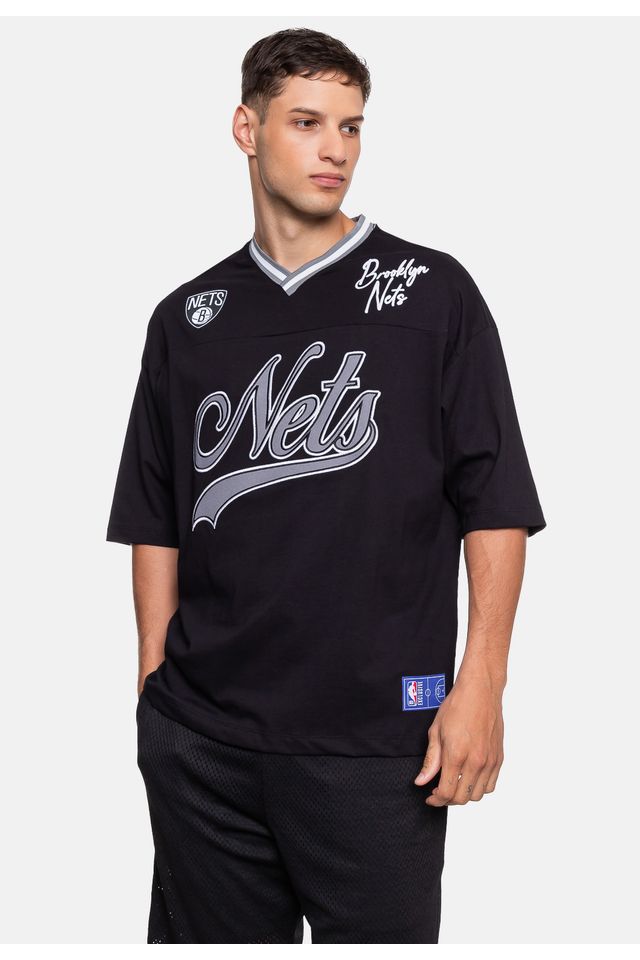 Camiseta-NBA-Oversized-Old-Logo-Brooklyn-Nets-Preta