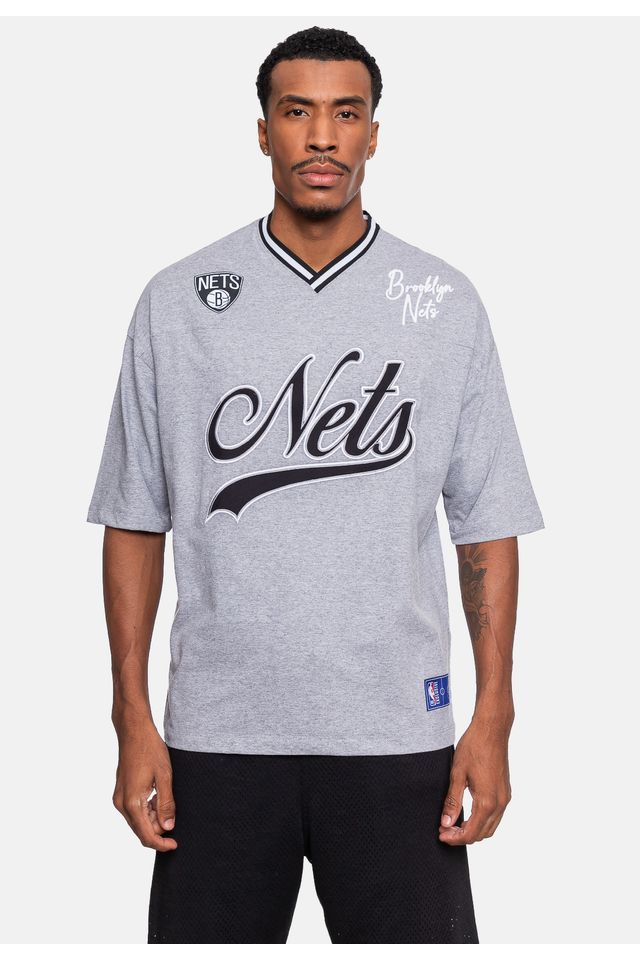 Camiseta-NBA-Oversized-Old-Logo-Brooklyn-Nets-Cinza-Mescla