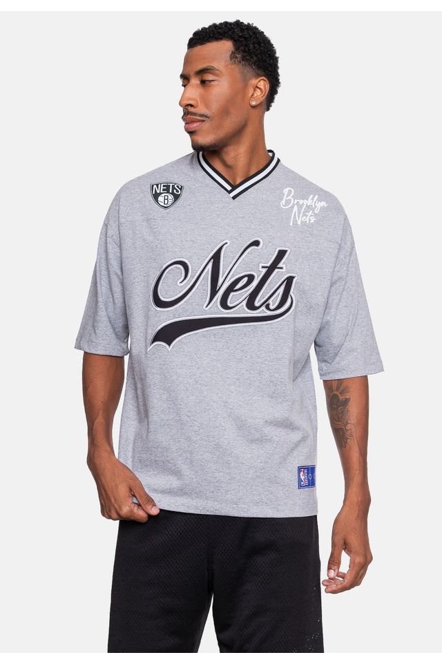 Camiseta-NBA-Oversized-Old-Logo-Brooklyn-Nets-Cinza-Mescla