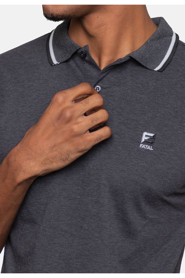 Camisa-Polo-Fatal-Piquet-Masculina-Preta-Mescla
