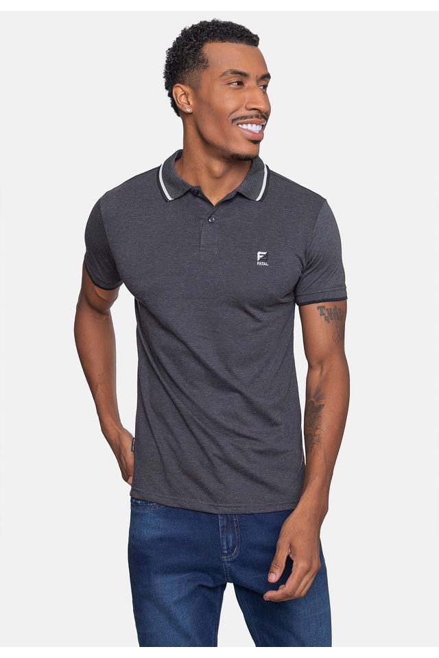 Camisa-Polo-Fatal-Piquet-Masculina-Preta-Mescla