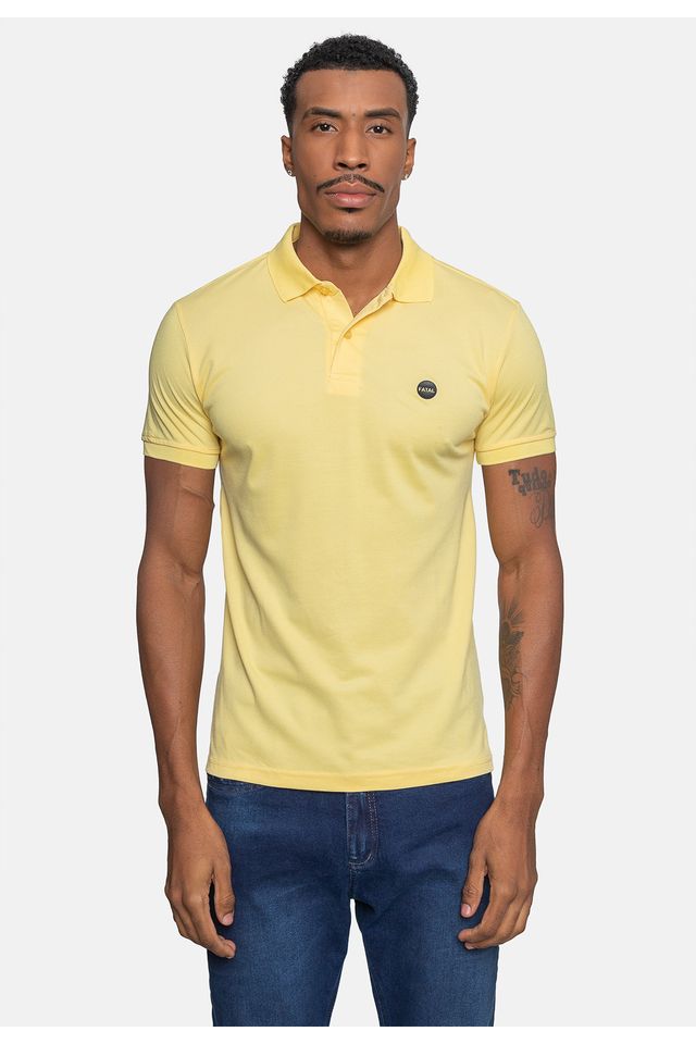 Camisa-Polo-Fatal-Piquet-Masculina-Amarela-Cream