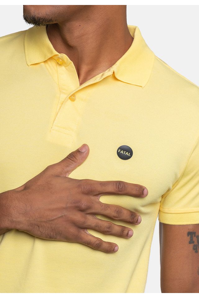 Camisa-Polo-Fatal-Piquet-Masculina-Amarela-Cream