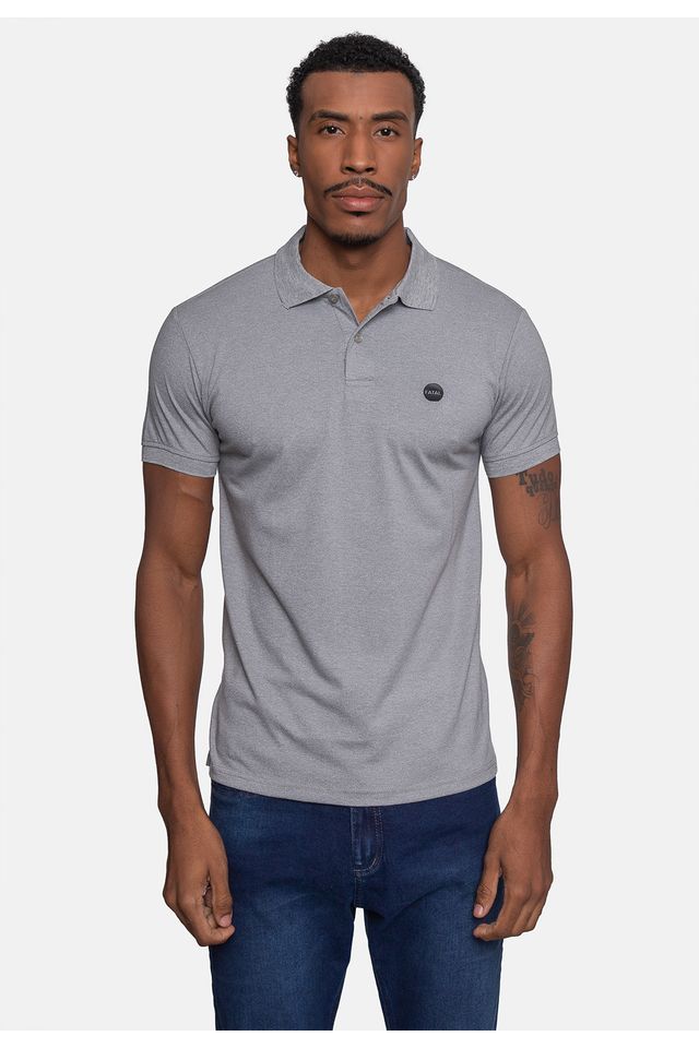 Camisa-Polo-Fatal-Piquet-Masculina-Cinza-Mescla