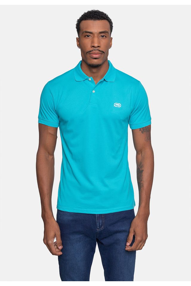 Camisa-Polo-Ecko-Piquet-Masculina-Azul-Turquesa