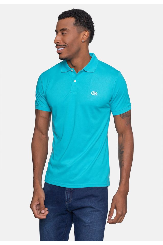 Camisa-Polo-Ecko-Piquet-Masculina-Azul-Turquesa