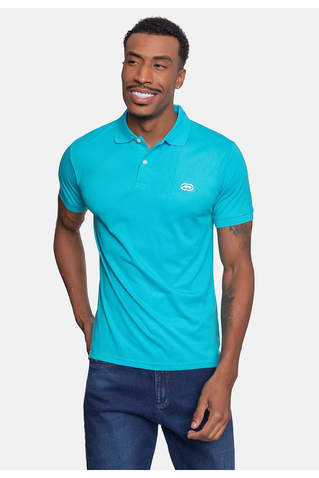 Camisa-Polo-Ecko-Piquet-Masculina-Azul-Turquesa