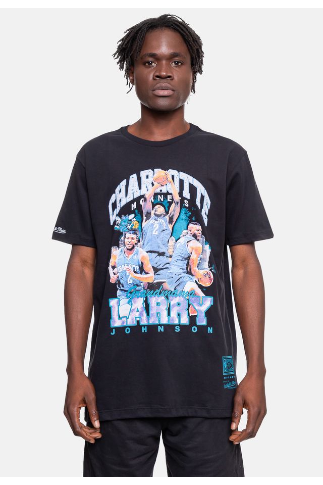 Camiseta-Mitchell---Ness-Bling-Tee-Charlotte-Hornets-Larry-Johnson-Preta