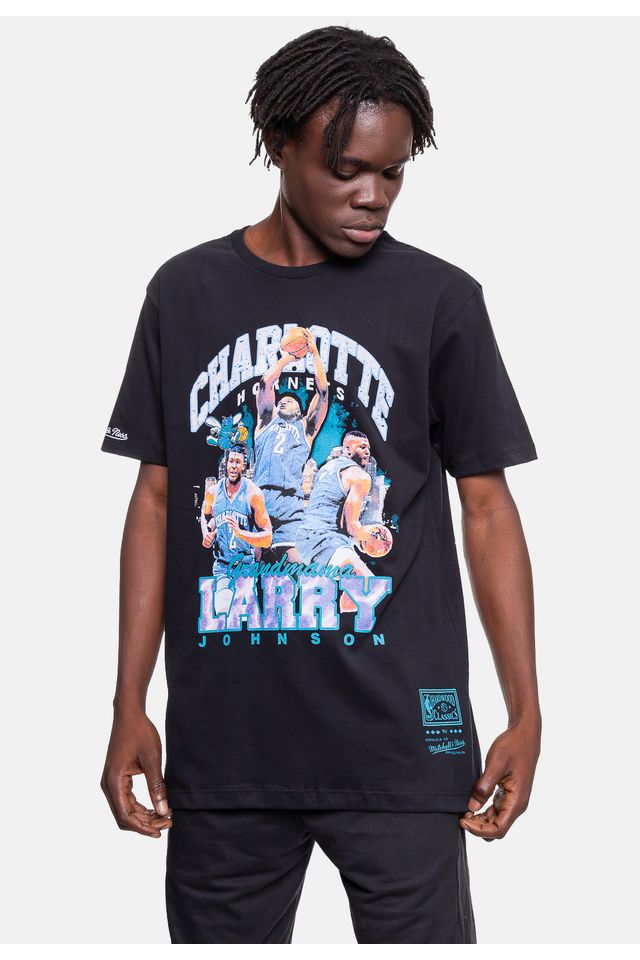 Camiseta-Mitchell---Ness-Bling-Tee-Charlotte-Hornets-Larry-Johnson-Preta