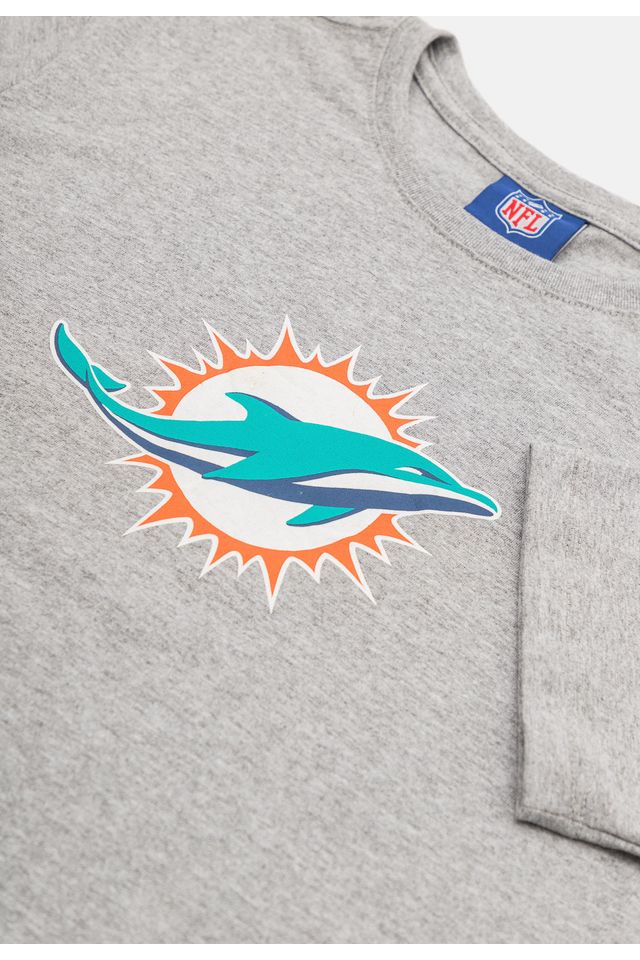 Camiseta-NFL-Juvenil-Miami-Dolphins-Logo-Cinza-Mescla