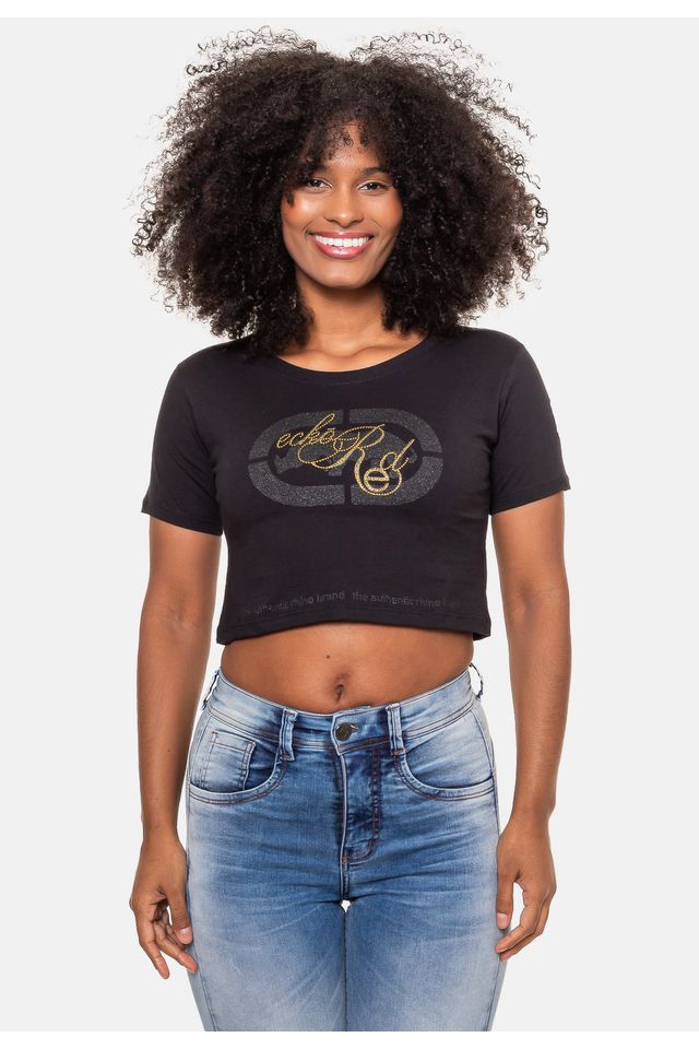 Camiseta-Ecko-Feminina-Cropped-Especial-Preta Camiseta-Ecko-Feminina-Cropped-Especial-Preta