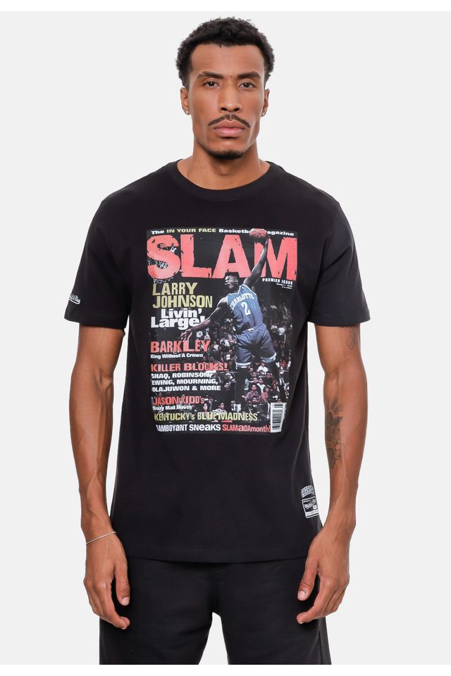 Camiseta-Mitchell---Ness-Slam-Larry-Johnson-Preta Camiseta-Mitchell---Ness-Slam-Larry-Johnson-Preta
