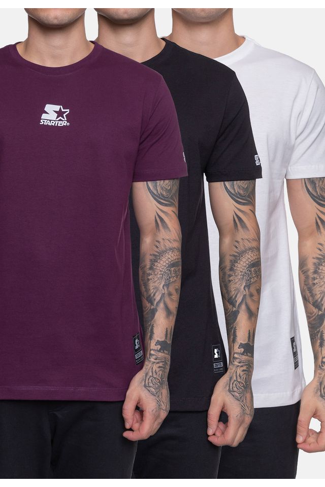 Camiseta-Starter-Logo-Kit-com-3-Pecas---Vinho-Preta-e-Branca Camiseta-Starter-Logo-Kit-com-3-Pecas---Vinho-Preta-e-Branca