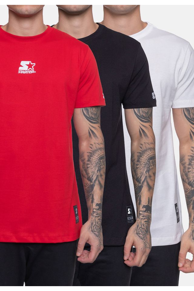 Camiseta-Starter-Logo-Kit-com-3-Pecas---Vermelha-Preta-e-Branca Camiseta-Starter-Logo-Kit-com-3-Pecas---Vermelha-Preta-e-Branca
