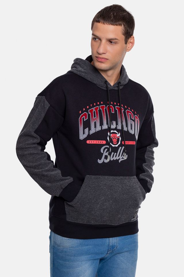 Moletom-NBA-Canguru-Fechado-Chicago-Bulls-Preto