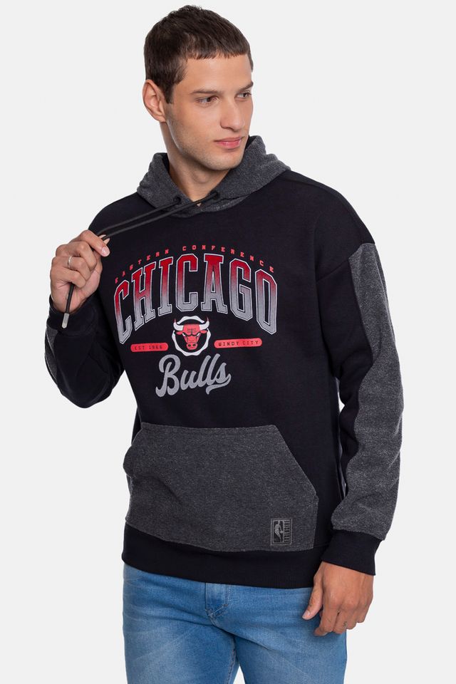 Moletom-NBA-Canguru-Fechado-Chicago-Bulls-Preto