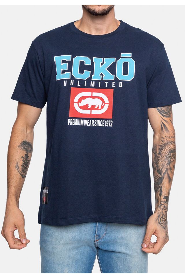 Camiseta-Ecko-Estampada-Azul-Marinho