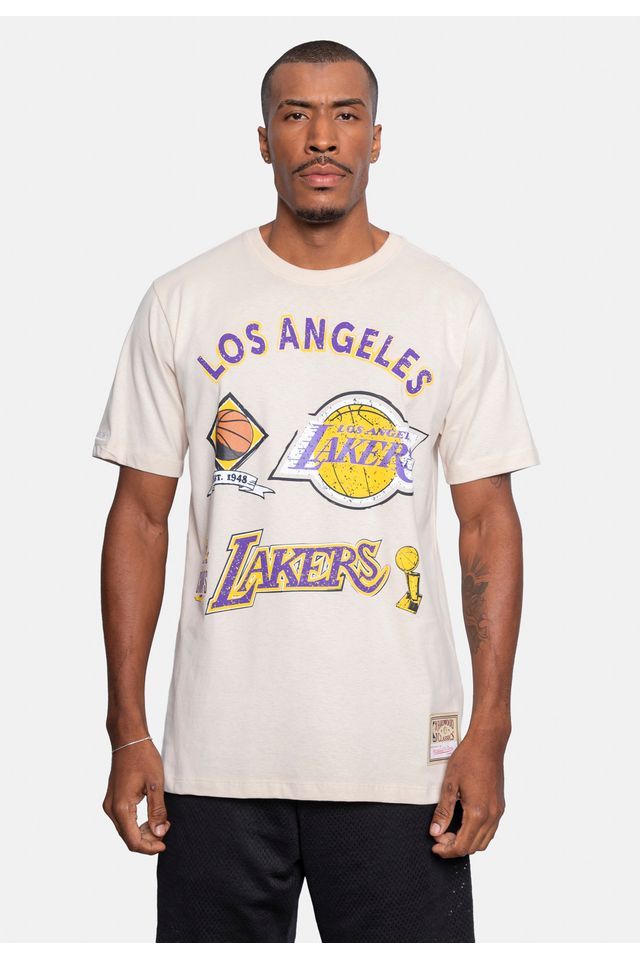 Camiseta-Mitchell---Ness-Especial-Los-Angeles-Lakers-Bege-Claro Camiseta-Mitchell---Ness-Especial-Los-Angeles-Lakers-Bege-Claro