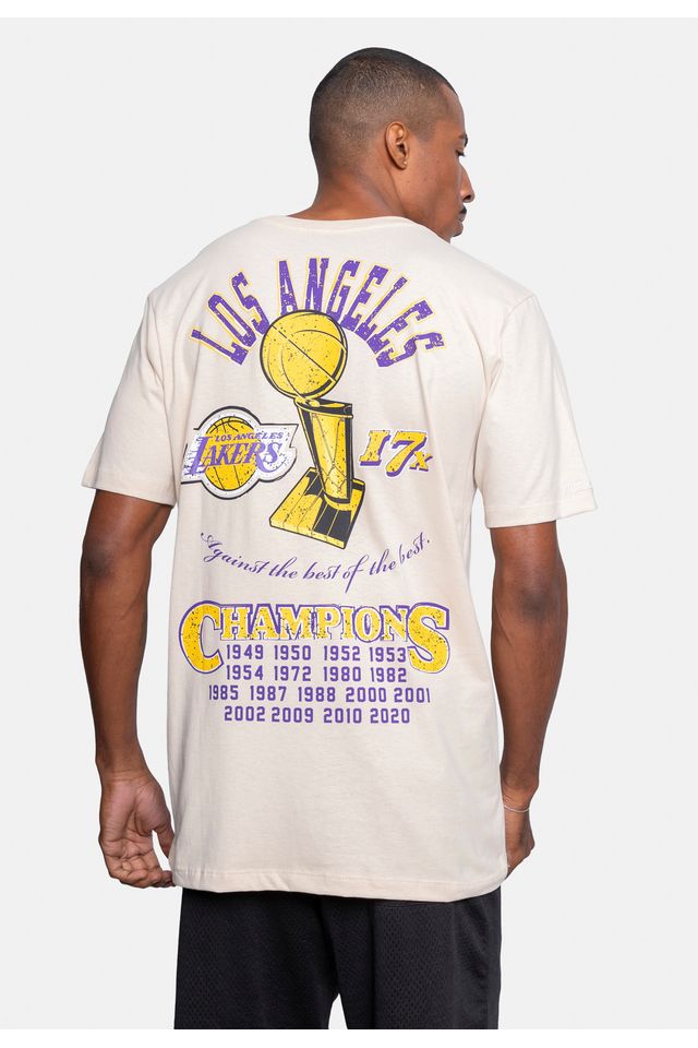 Camiseta-Mitchell---Ness-Especial-Los-Angeles-Lakers-Bege-Claro