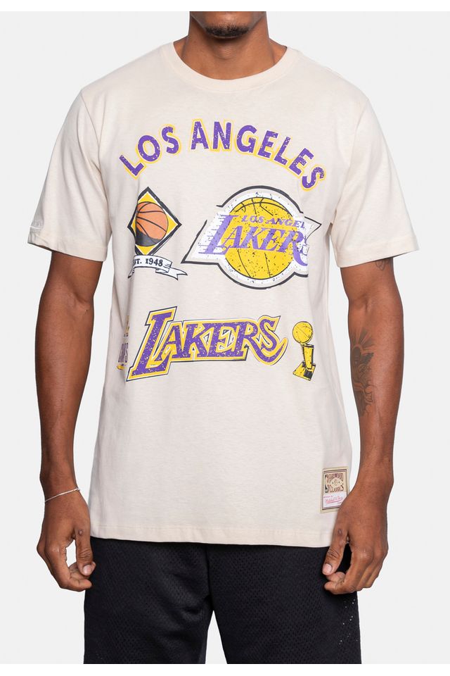 Camiseta-Mitchell---Ness-Especial-Los-Angeles-Lakers-Bege-Claro
