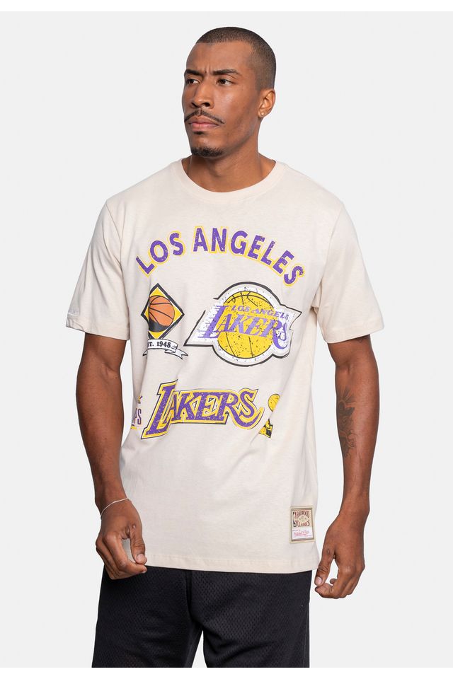 Camiseta-Mitchell---Ness-Especial-Los-Angeles-Lakers-Bege-Claro
