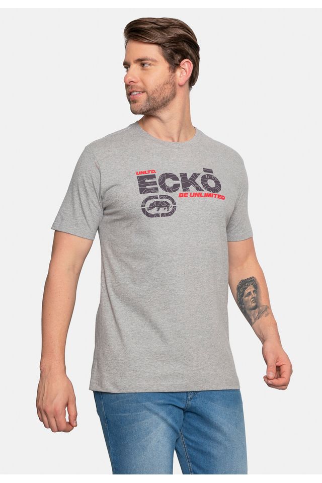 Camiseta-Ecko-Estampada-Cinza